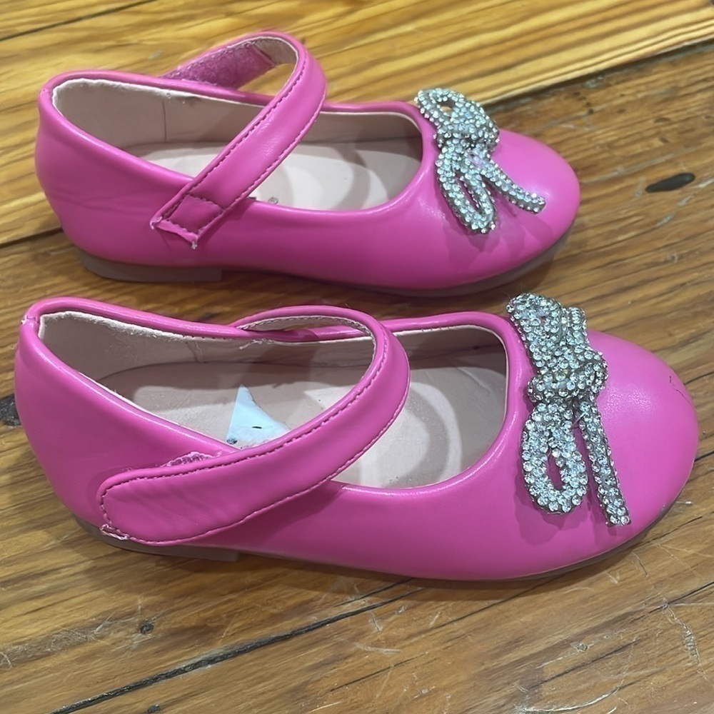 Link girl pink ballet flat dress shoes with bow toddler size 6 - Picture 4 of 8